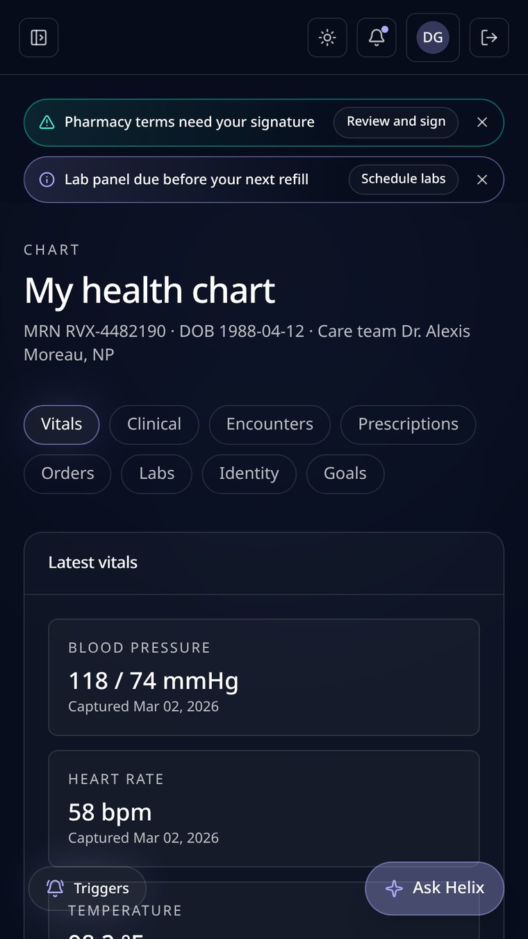 REVRCEL member portal health chart on mobile