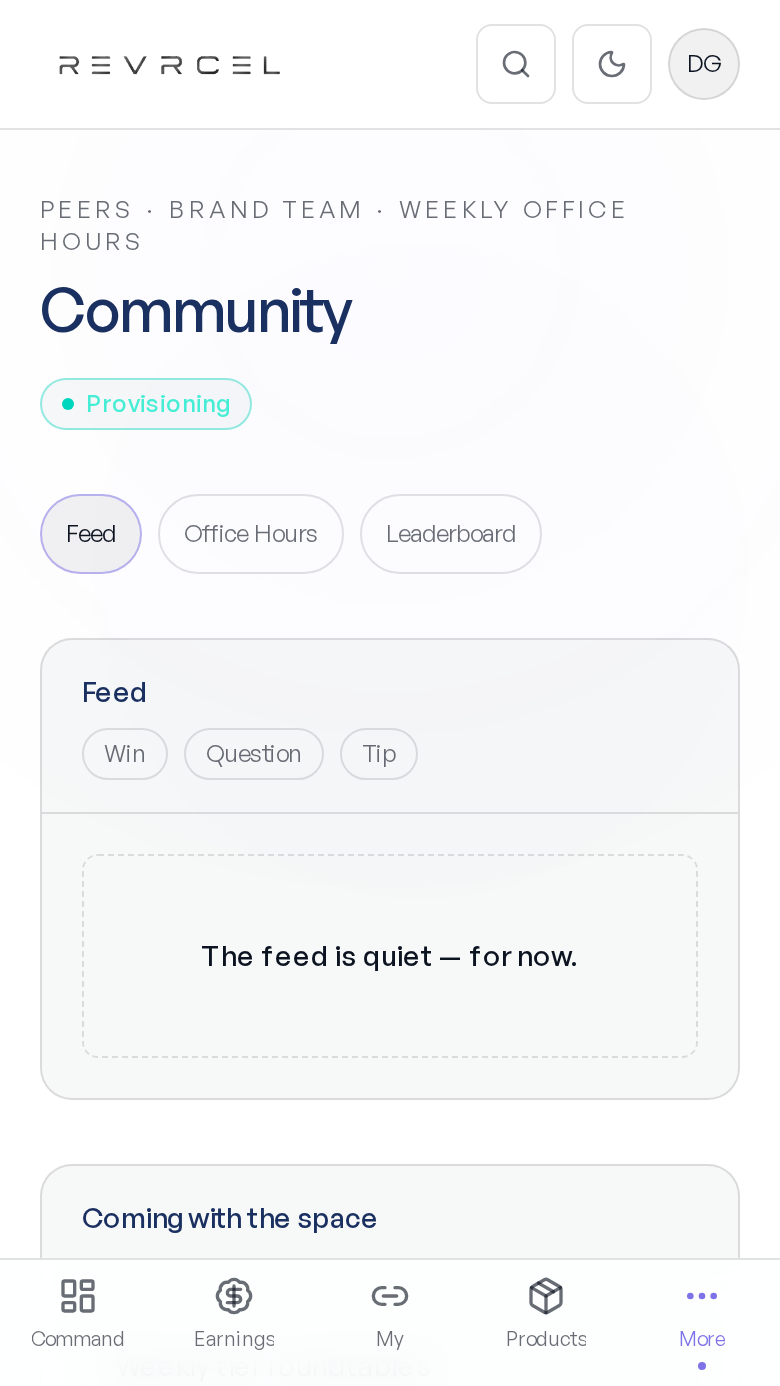Community screen in the REVRCEL Ambassador app