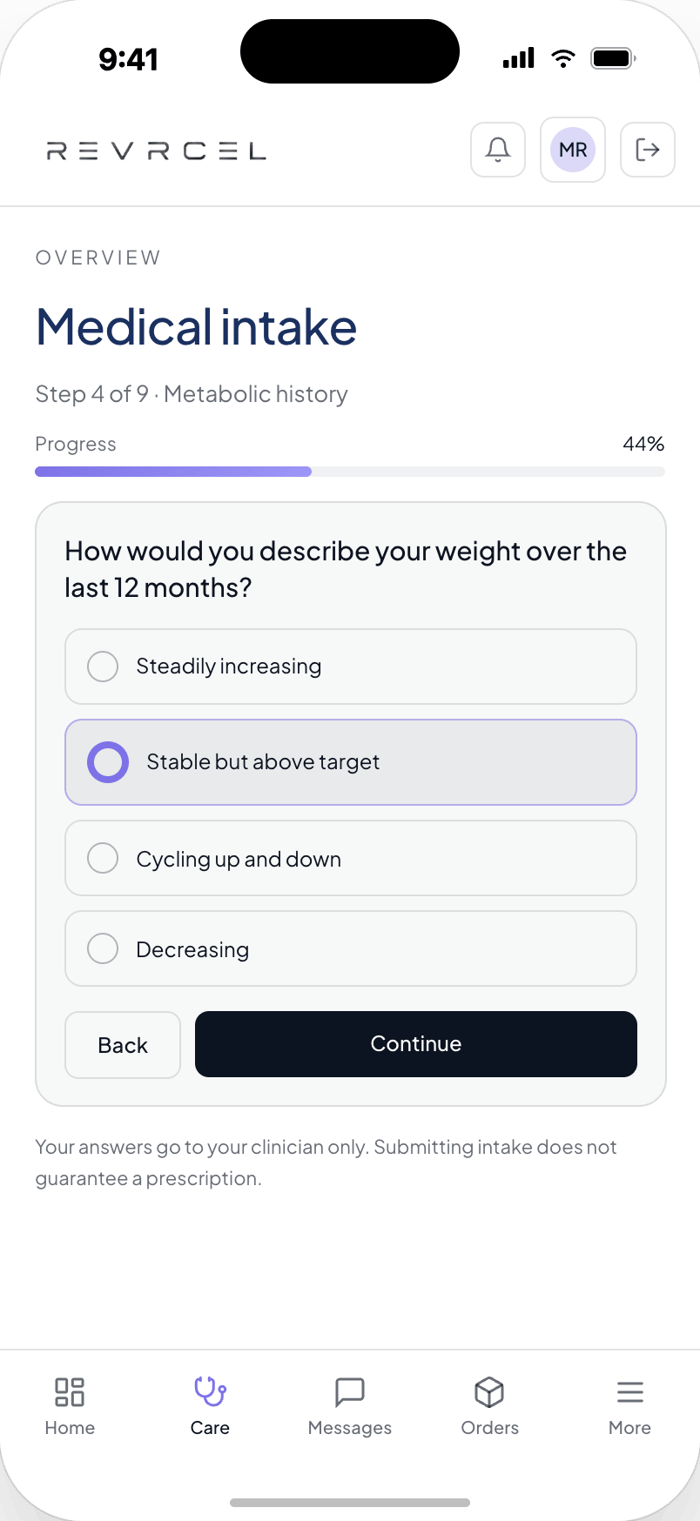 REVRCEL medical intake on a phone